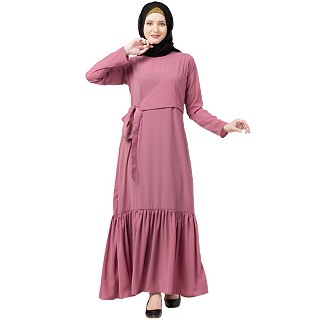 Designer Frilled abaya- Puce Pink